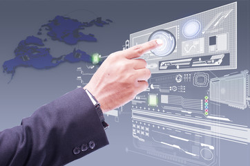 Businessman holding touch screen