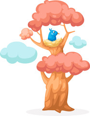 colorful tree with bird nest