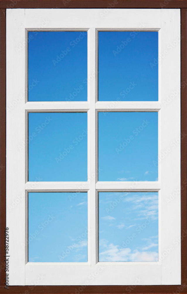 Wall mural white window with blue sky