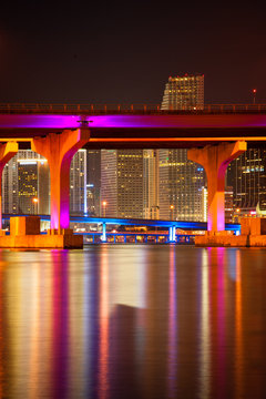 MacArthur Causeway Bridge At Night