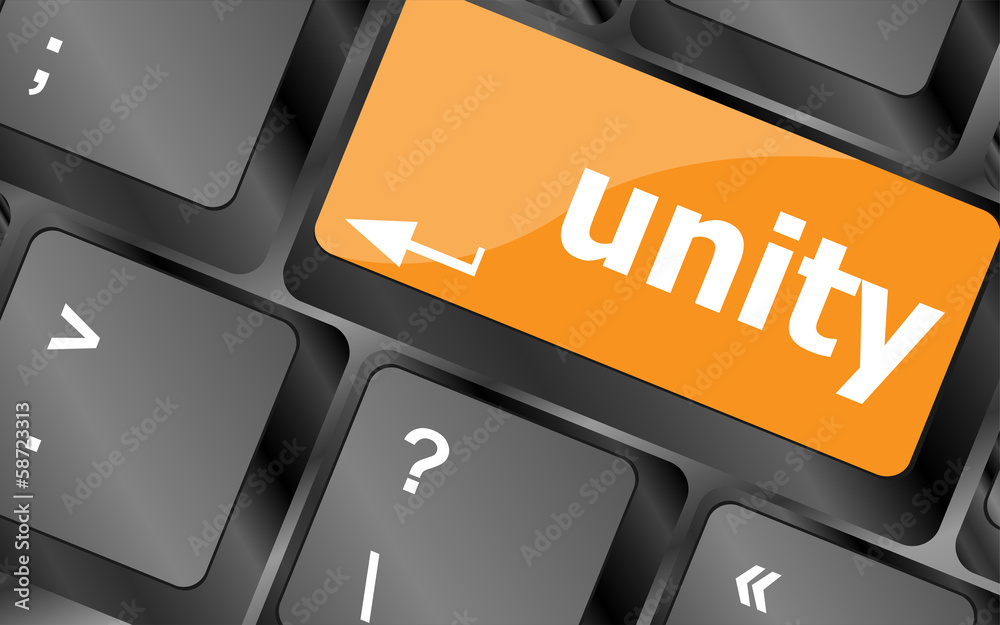 Poster unity word on computer keyboard pc key