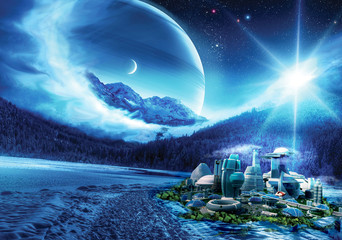 Заснеженный футуристический город