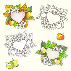 Vector nature frames with flowers, apples and autumn leaves.