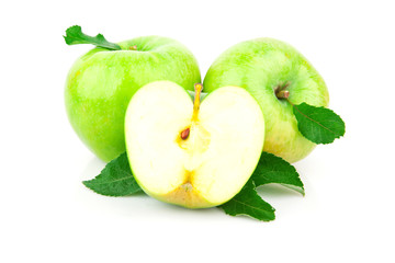 Green apple with leaf