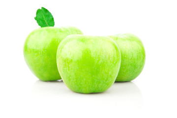 Green apple with leaf