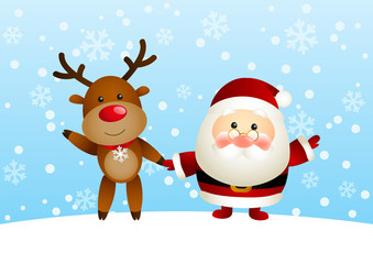 Funny Santa and cute deer