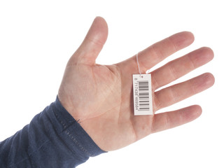 hands with bar code on a white background - 58725595