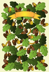 Graphic background with oak leaves and acorns.