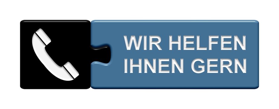 Puzzle-Button schwarz blau: Wir helfen Ihnen gern