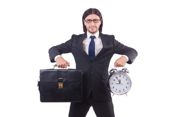 Businessman with clock isolated on white