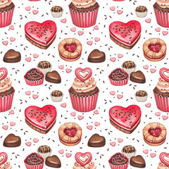 Cookies, cakes and chocolate sweets for valentines day