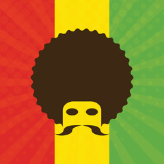 man with afro and flag of Ethiopia in background
