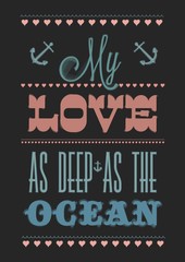 Love Hand Lettering - Typographical Background On Blackboard