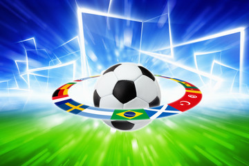 Naklejka premium Soccer ball, national team flags