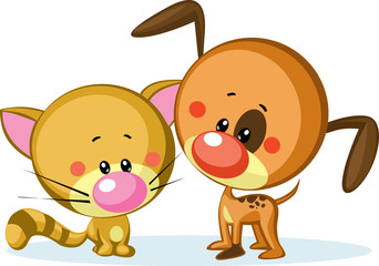 cute dog and cat isolated on white background