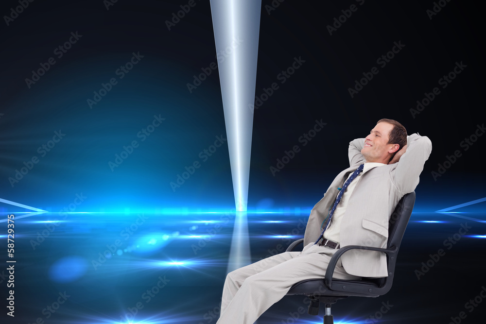 Poster composite image of side view of businessman leaning back in his