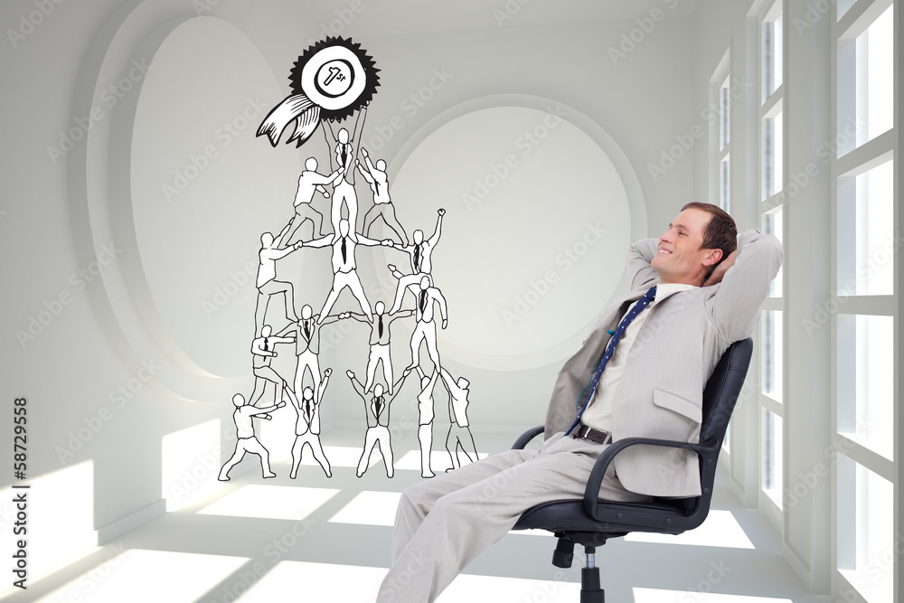 Poster composite image of side view of businessman leaning back in his