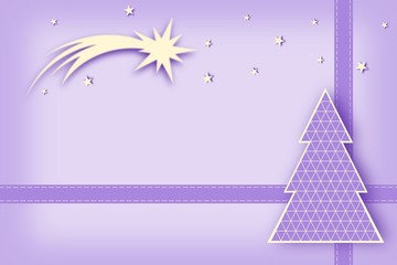 christmas card - violet, ribbon, tree, stars, comet