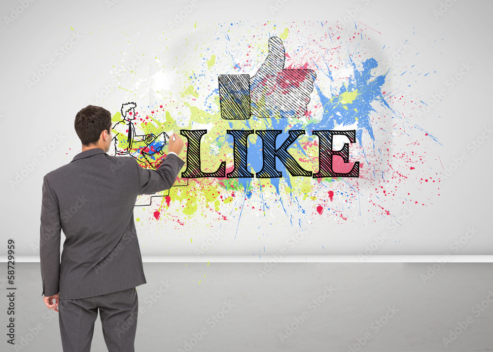 Poster composite image of businessman standing back to camera writing w