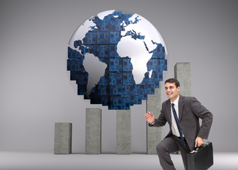 Composite image of cheerful businessman in a hury