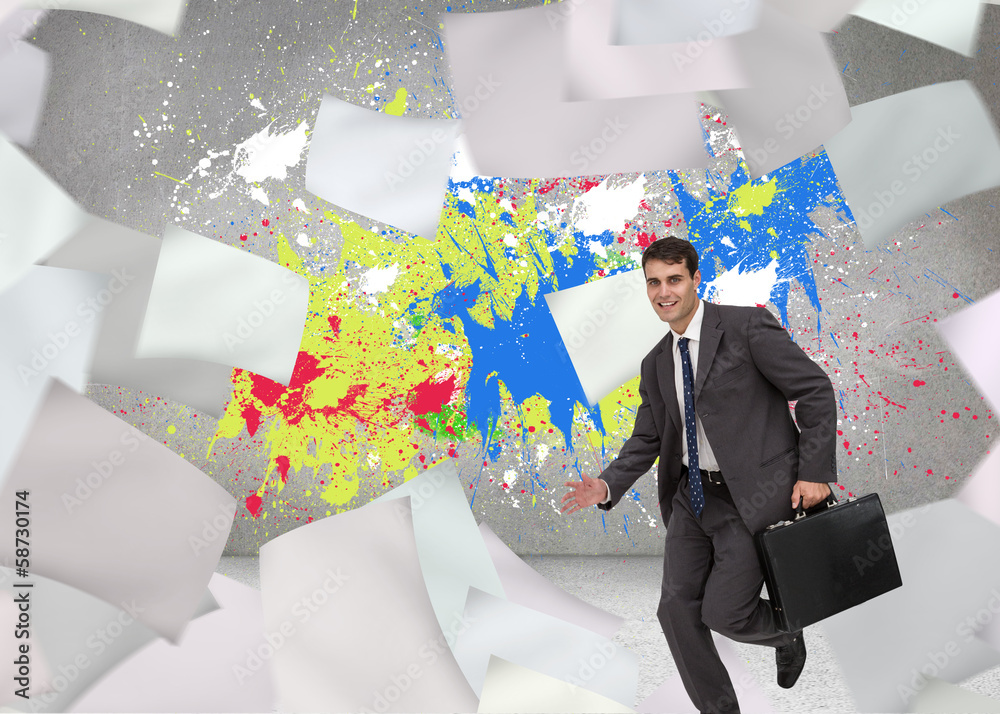 Poster composite image of smiling businessman in a hurry