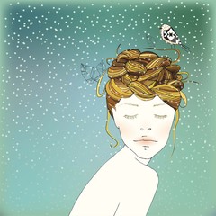 Winter Girl's Nest Hair Illustration