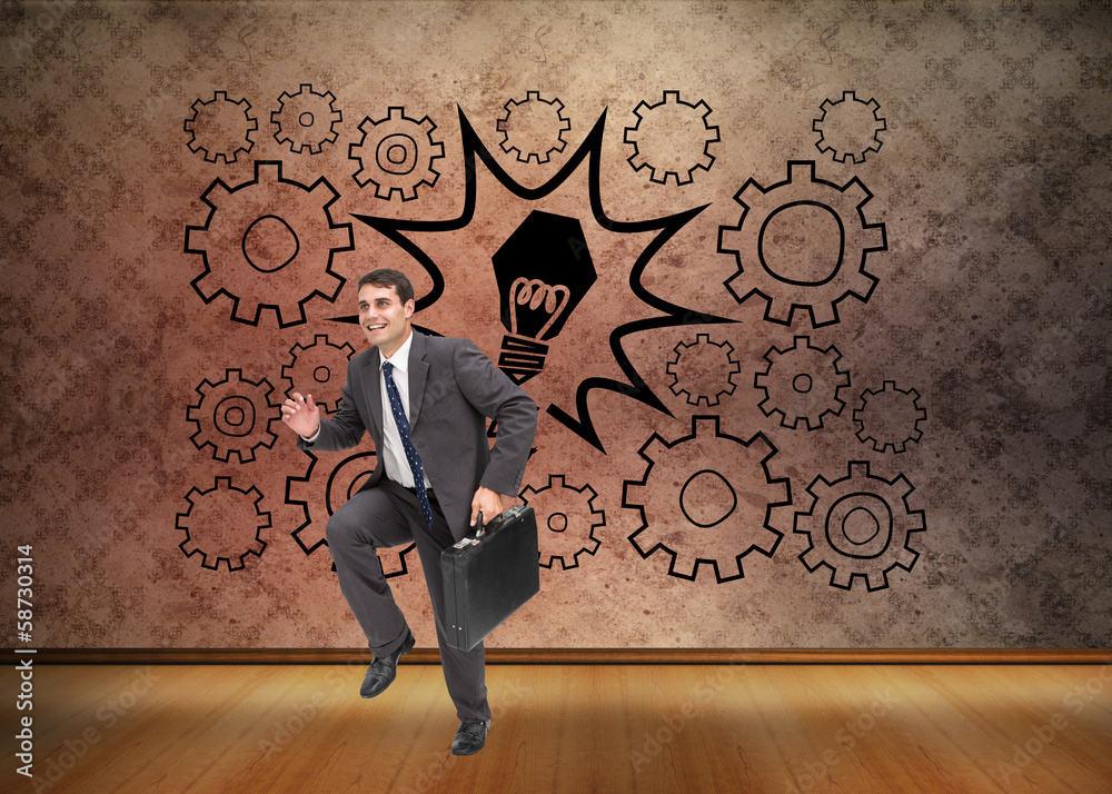 Poster composite image of cheerful businessman in a hury