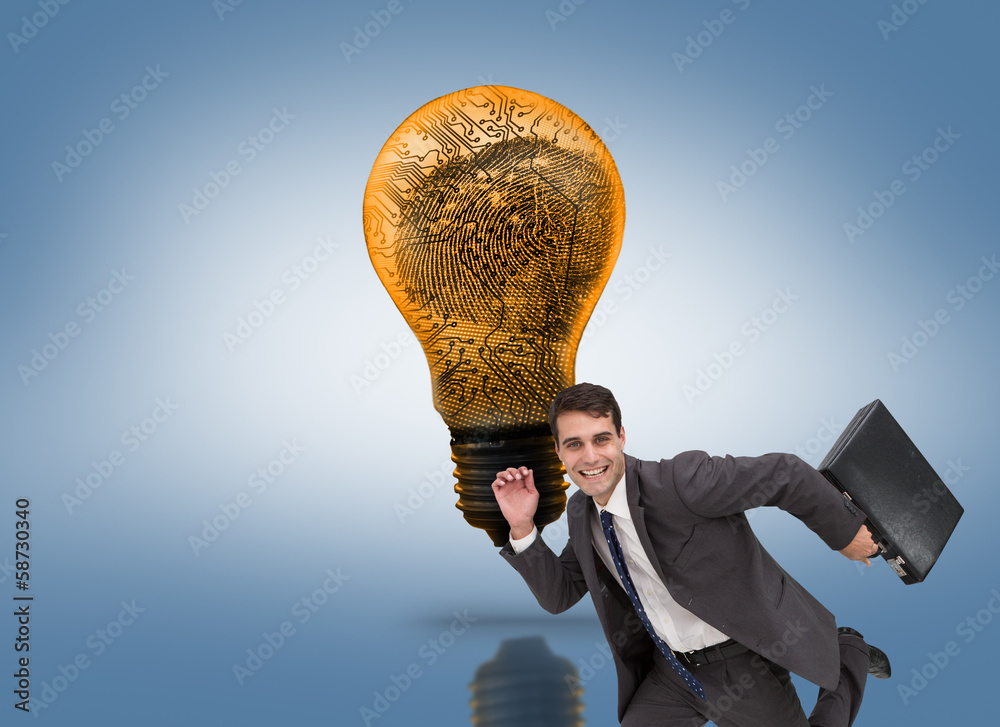 Poster composite image of cheerful businessman in a hury