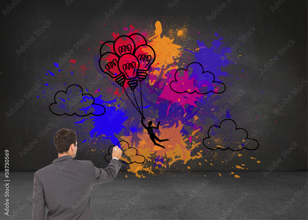 Poster composite image of businessman standing back to camera writing w