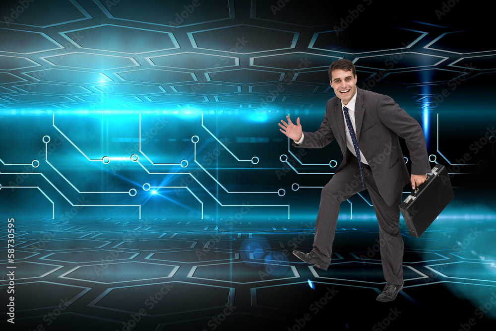Poster composite image of cheerful businessman in a hury