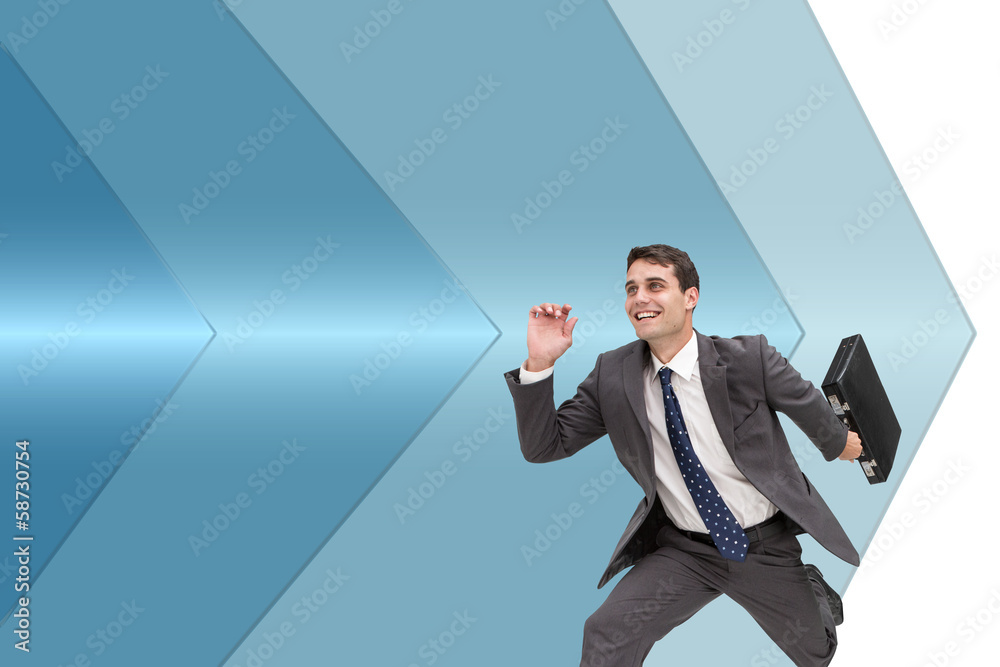 Poster composite image of cheerful businessman in a hury