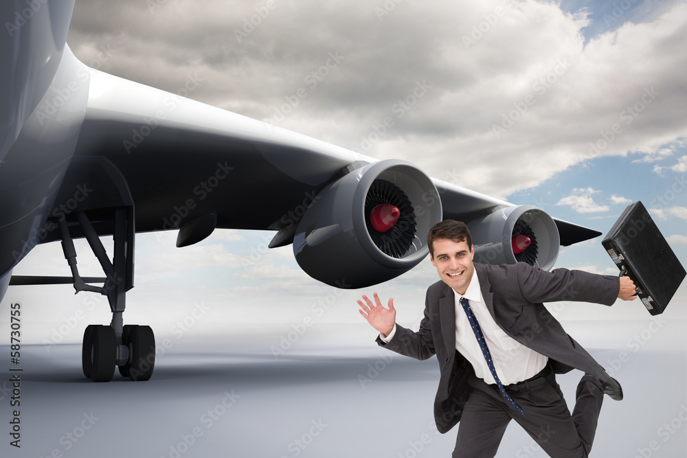 Poster composite image of smiling businessman in a hury