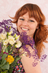 Woman with colorful flowers