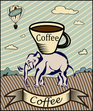 Retro banner with a cup of coffee