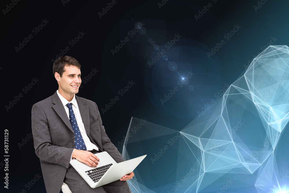 Poster composite image of businessman using laptop