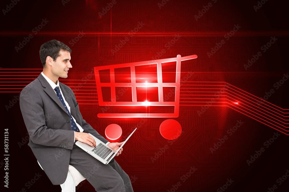 Poster composite image of businessman using laptop