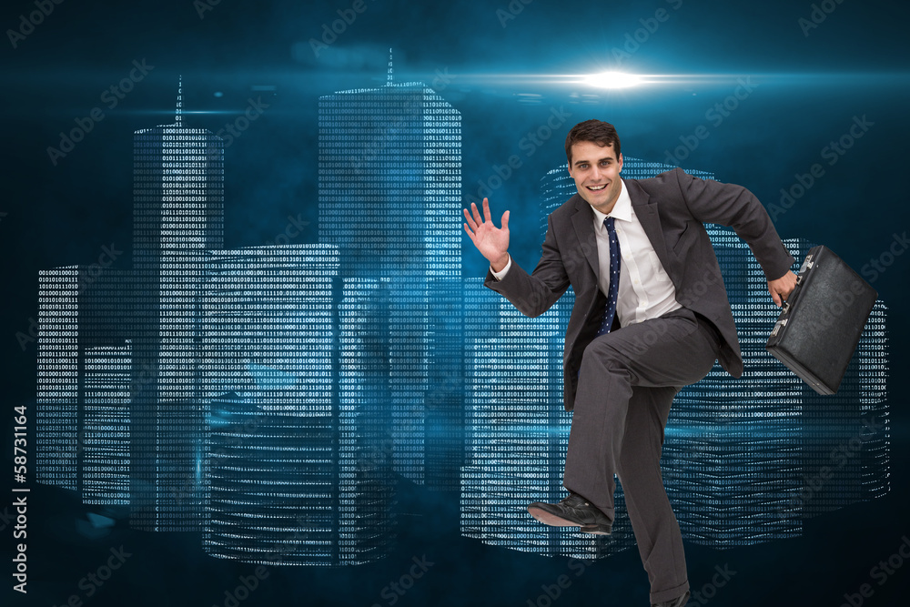 Poster composite image of happy businessman in a hury