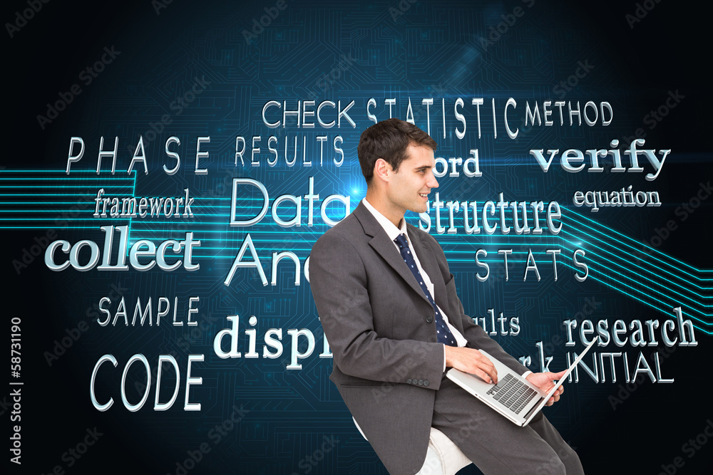 Poster composite image of businessman using laptop