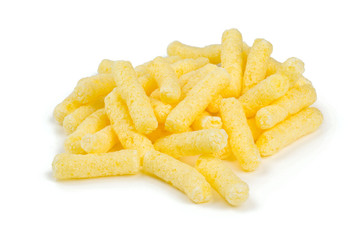 crunchy corn snacks isolated on white