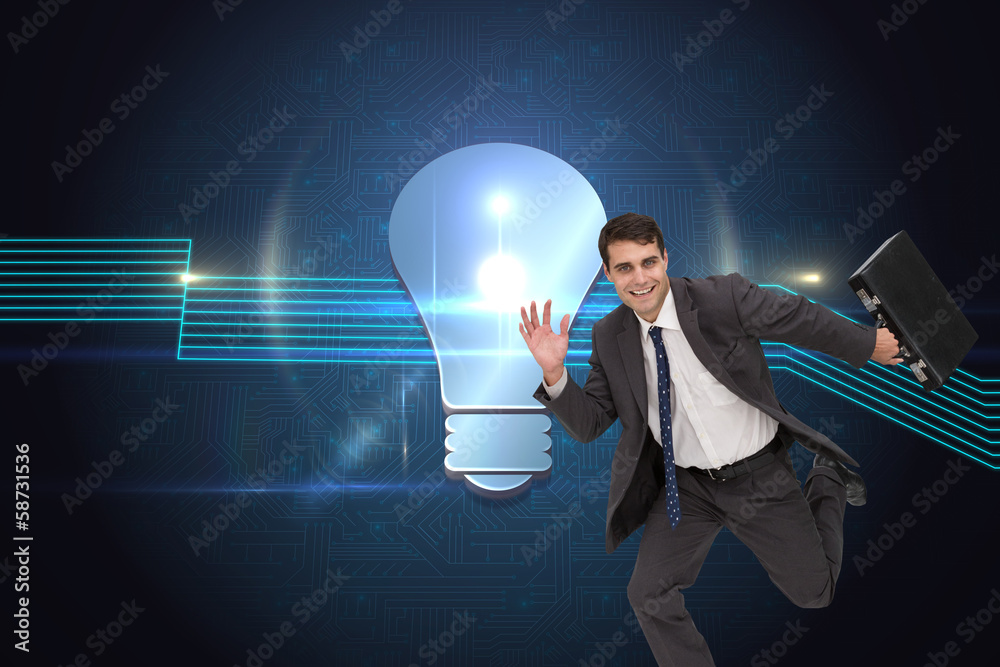 Poster composite image of cheerful businessman in a hury
