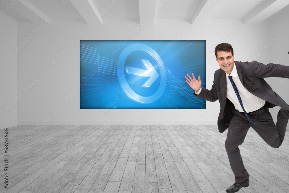 Poster composite image of smiling businessman in a hury