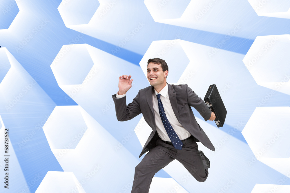 Poster composite image of cheerful businessman in a hury