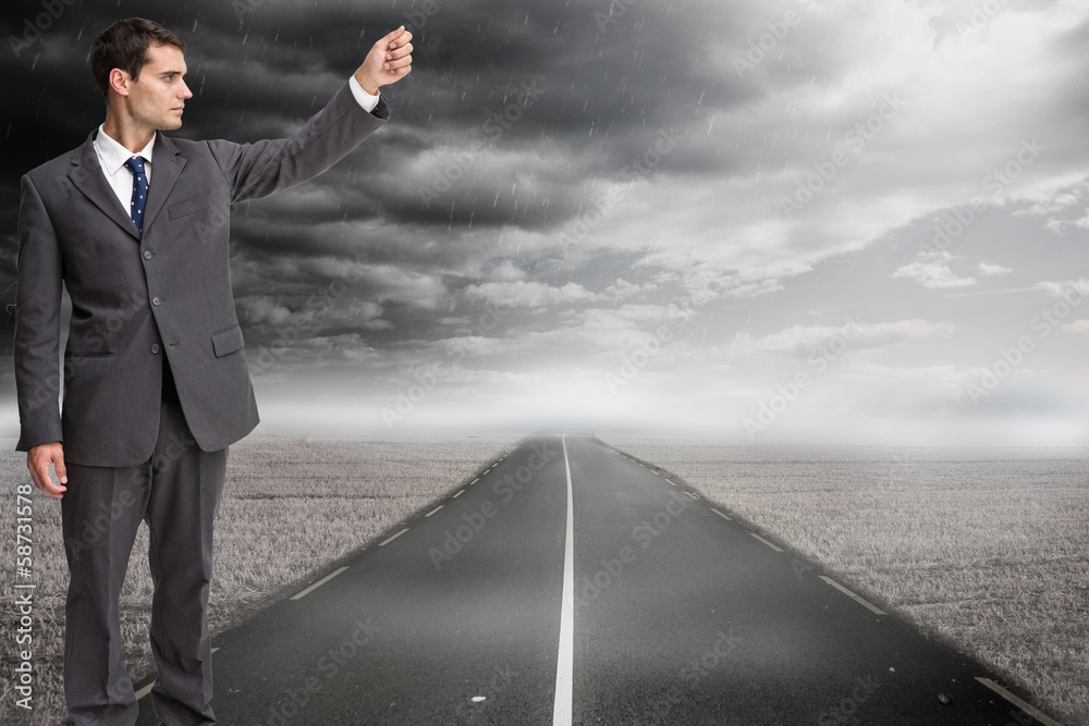Poster composite image of stern businessman pointing