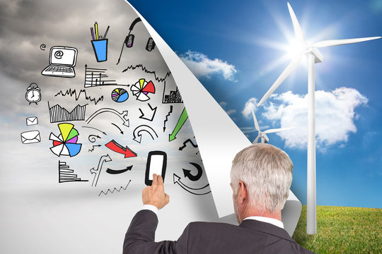 Composite image of rear view of stylish mature businessman point