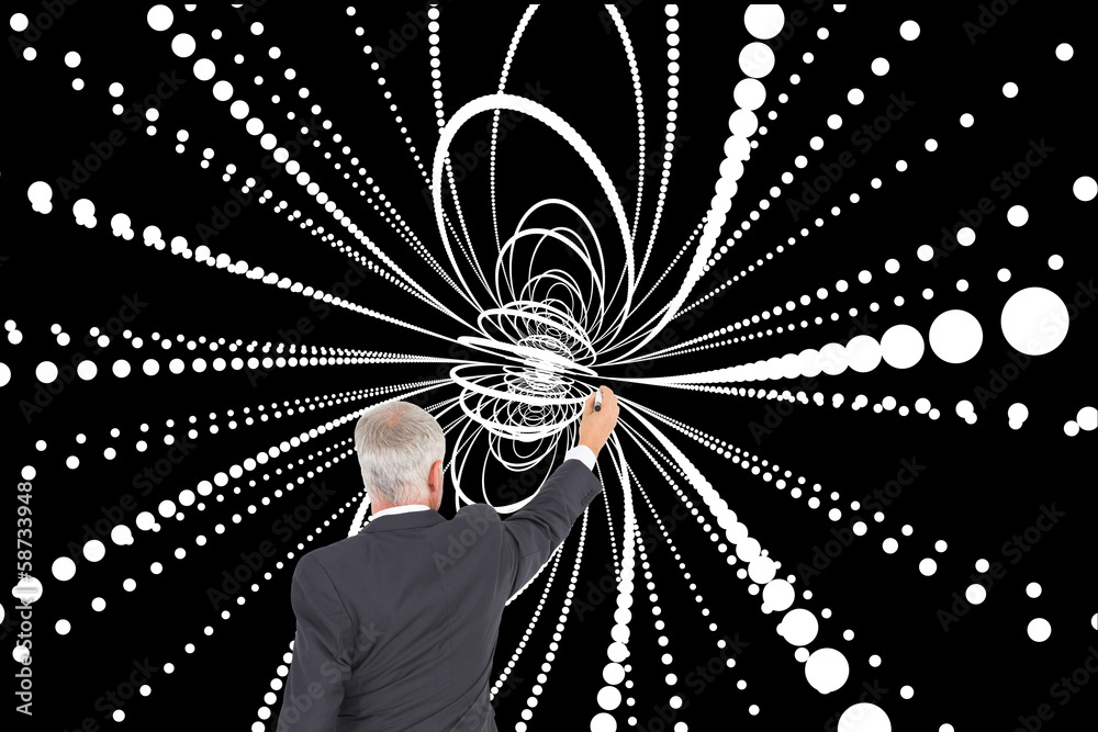 Poster composite image of rear view of serious businessman standing and