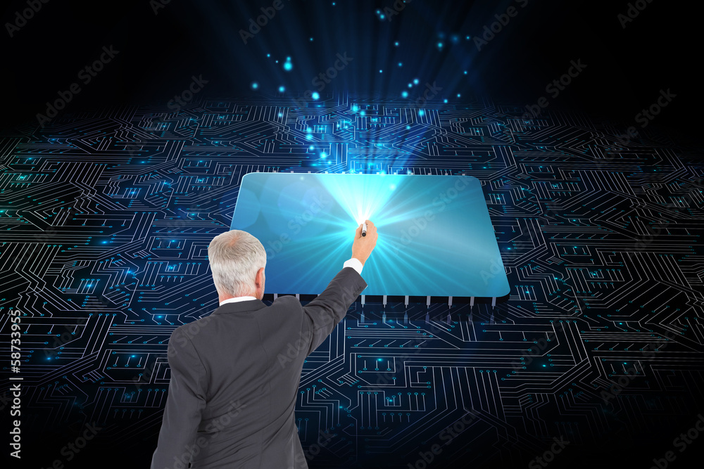 Poster composite image of rear view of serious businessman standing and