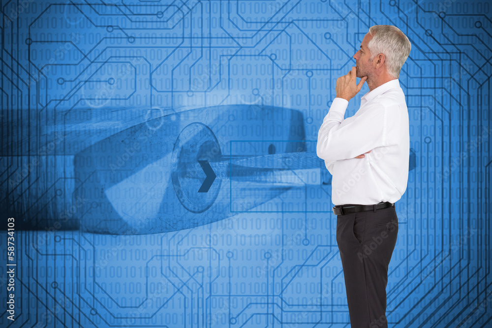 Poster composite image of thoughtful businessman posing