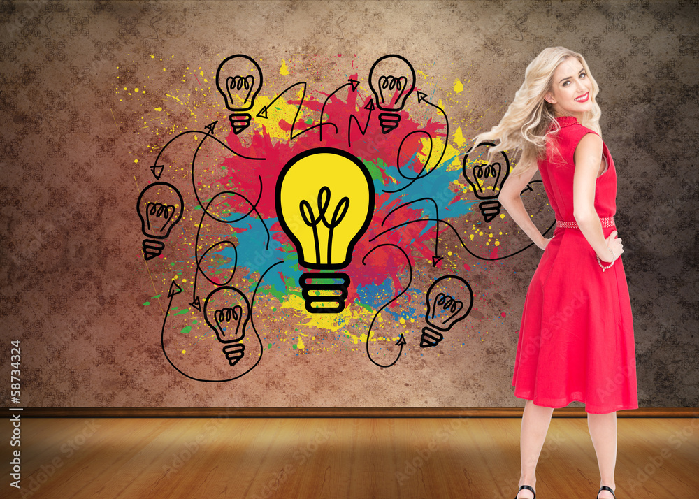 Poster composite image of smiling blonde turning
