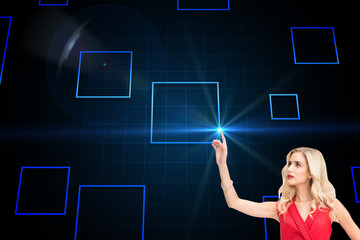 Composite image of elegant blonde standing pointing