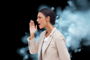 Composite image of confident businesswoman calling for someone